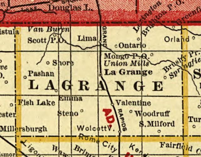 The county in 1888, with one railroad through it