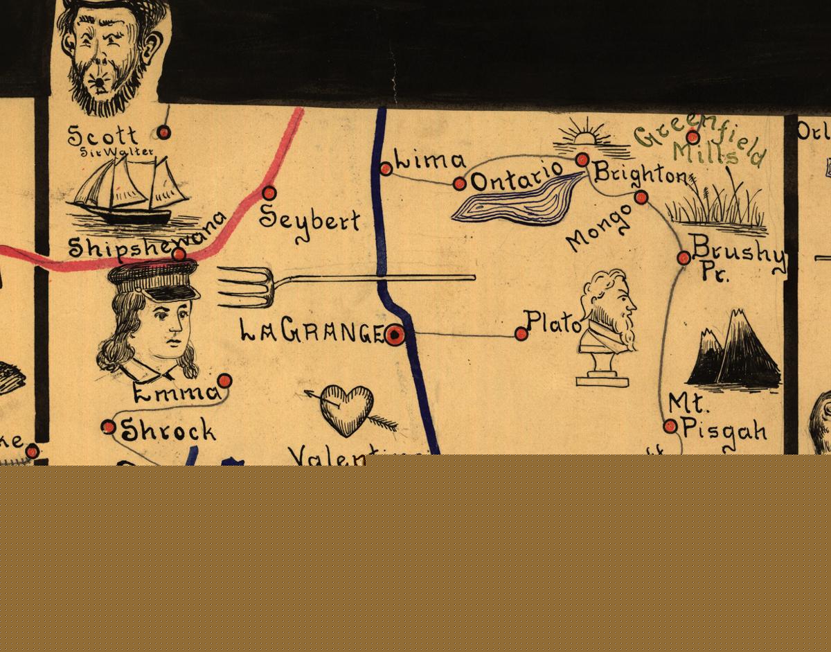 The county on the railway mail map of 1897, with every station lettered