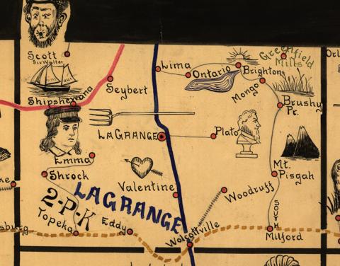The county on the railway mail map of 1897, with every station lettered
